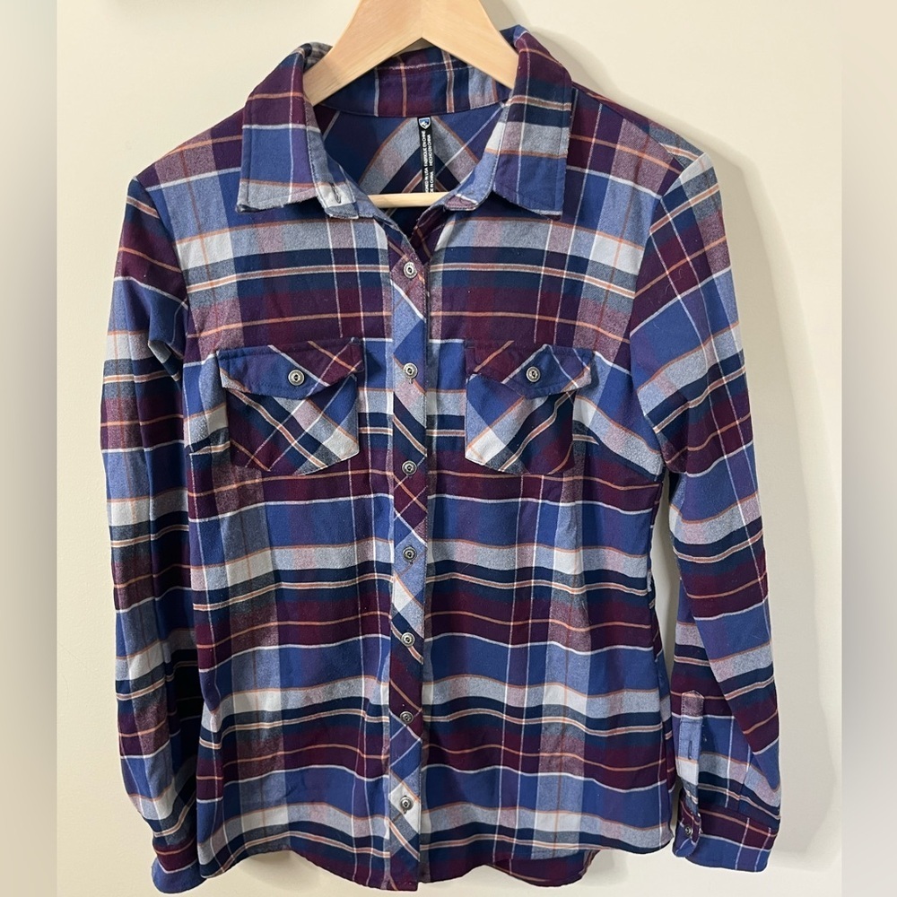 Kuhl Purple Blue Flannel Long Sleeve Button Up Size Small